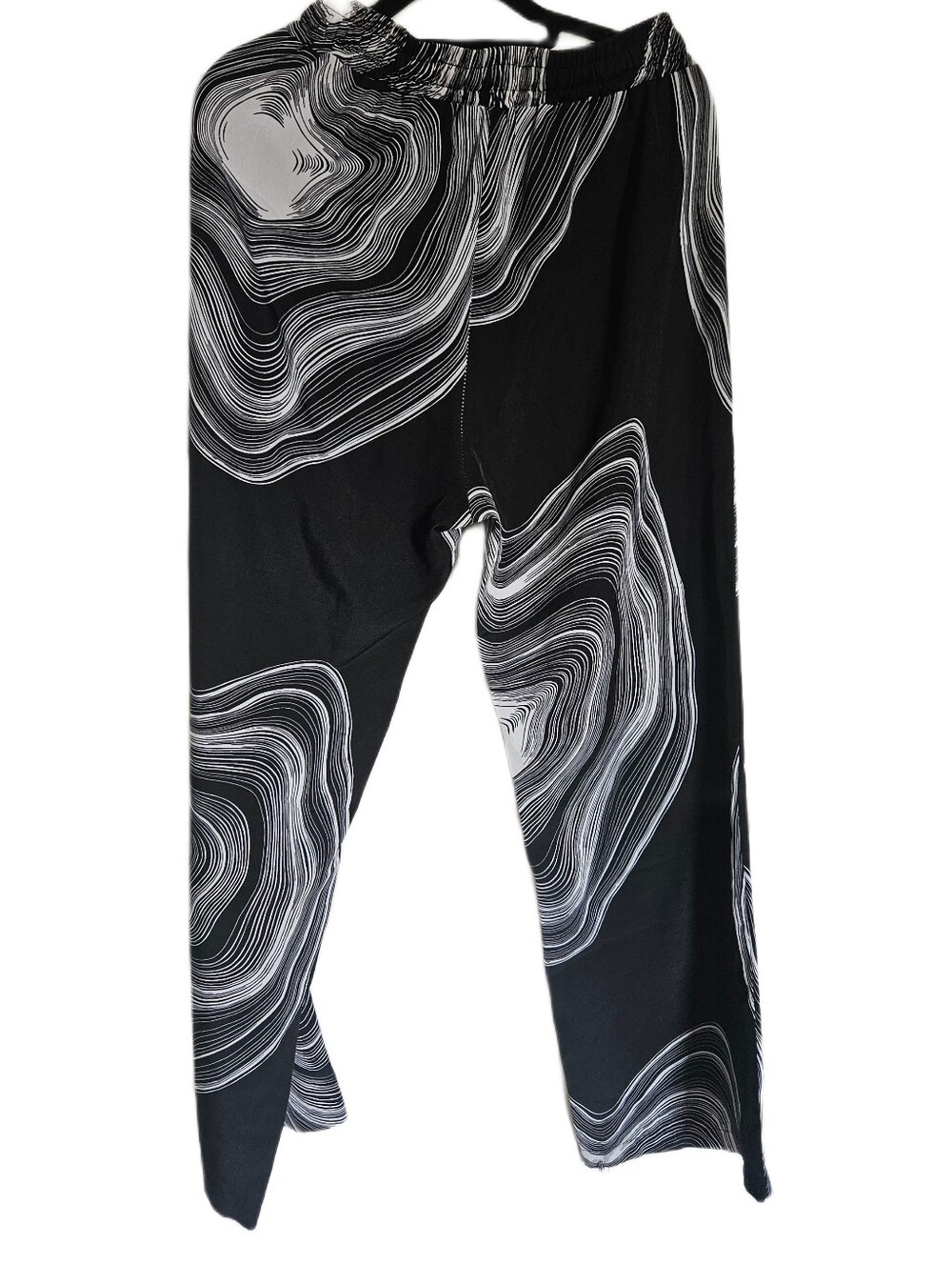Wide Leg Drawstring Pants in Black & White Swirl